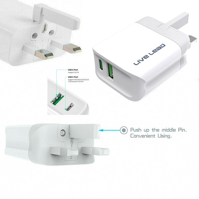 For Apple IPhone Mains Wall Adapter 20W Fast UK 3 PIN Dual USB Wall Charger Plug_voghion.com