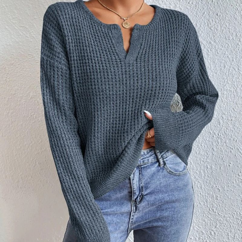 Maglione casual da donna primaverile e autunnale in tinta unita, maglione allentato a maniche lunghe per donna_voghion.com