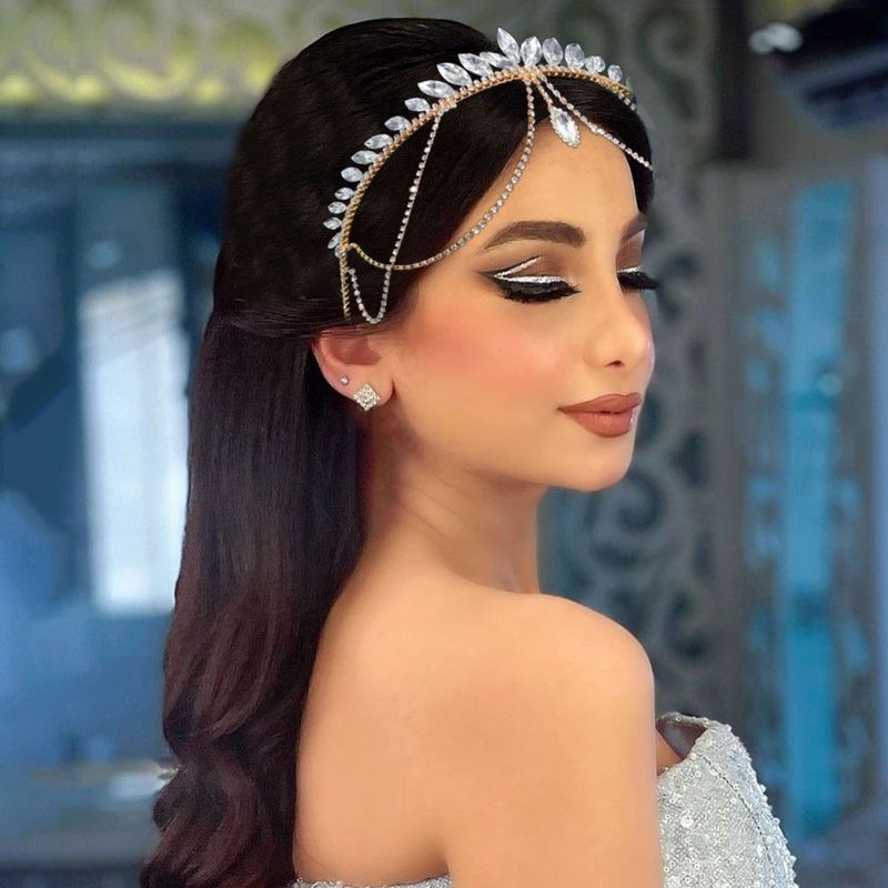 Kvinders smykkesæt Mode brude pandebånd hovedbeklædning kvast hængende rhinsten pandekæde krone hår tilbehør Hårbånd hår krone_voghion.com
