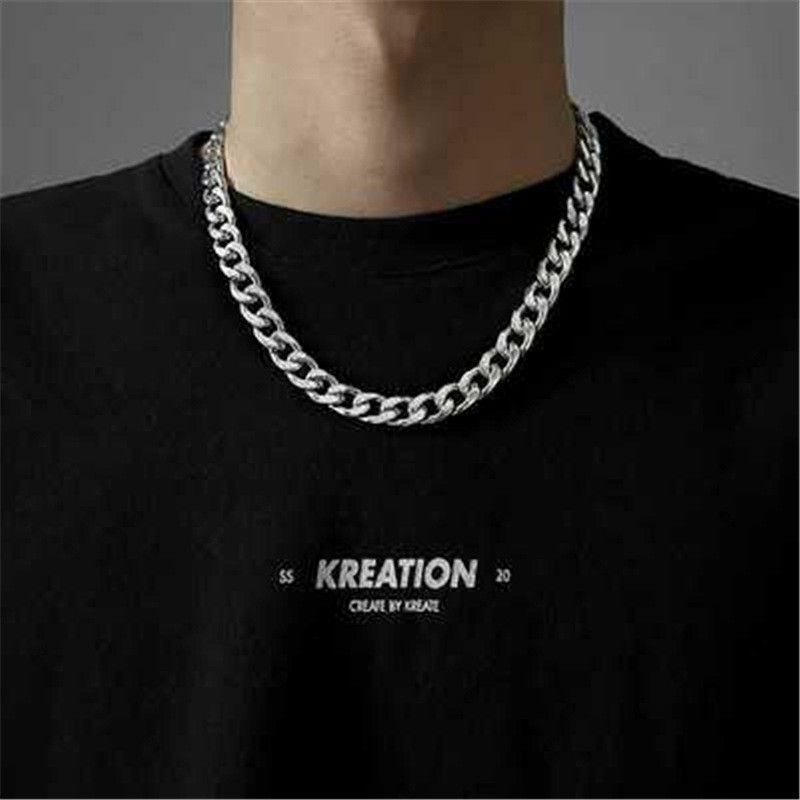 Titanium Steel Cuban Chain Hip Hop Stainless Steel NK Thick Chain Necklace Fashion Male And Female Hiphop Accessories Plain Chain No Pendant_voghion.com