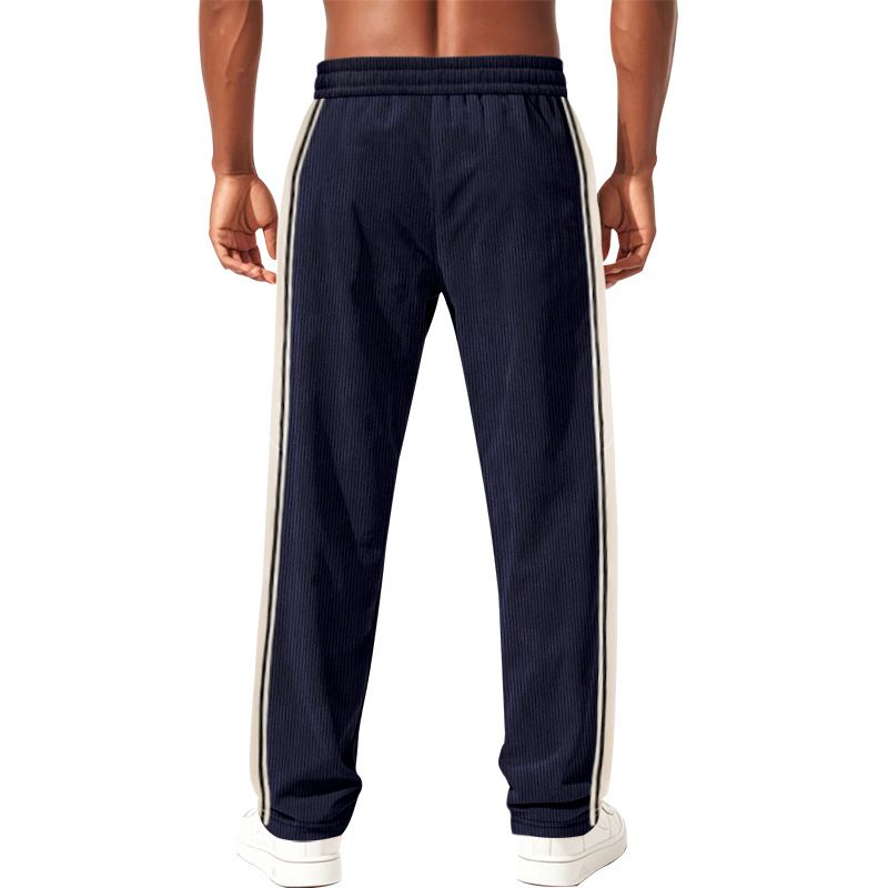 Spring Summer Men's New Style Simple Striped Casual Loose American Military Corduroy Multi-line Sports Pants_voghion.com