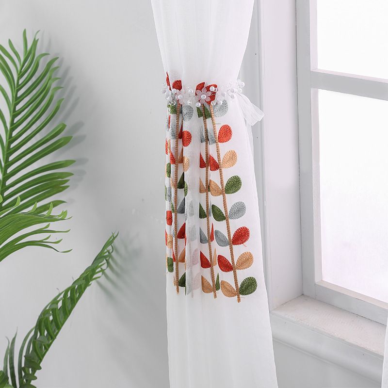 Modern Minimalist Embroidered Sheer Curtains, Semi-Sheer Window Drapes With Tree Branch Design, Polyester Fabric, Ready-Made For Living Room Bedroom_voghion.com
