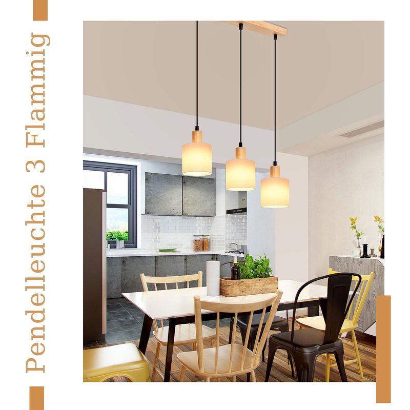 Glitzerlife Pendelleuchte Weiß Esstisch Hängelampe Holz - Vintage E14 Hängeleuchte Rustikal Hängend Pendellampe Stoffschirm Für Küche Wohnzimmer Arbeitszimmer_voghion.com