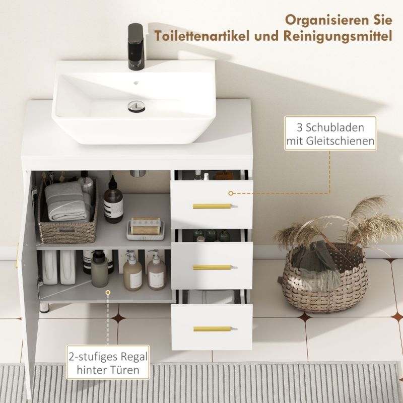 Badezimmer-Unterschrank, 3-stufiges Design, MDF, Spanplatte, Weiß_voghion.com