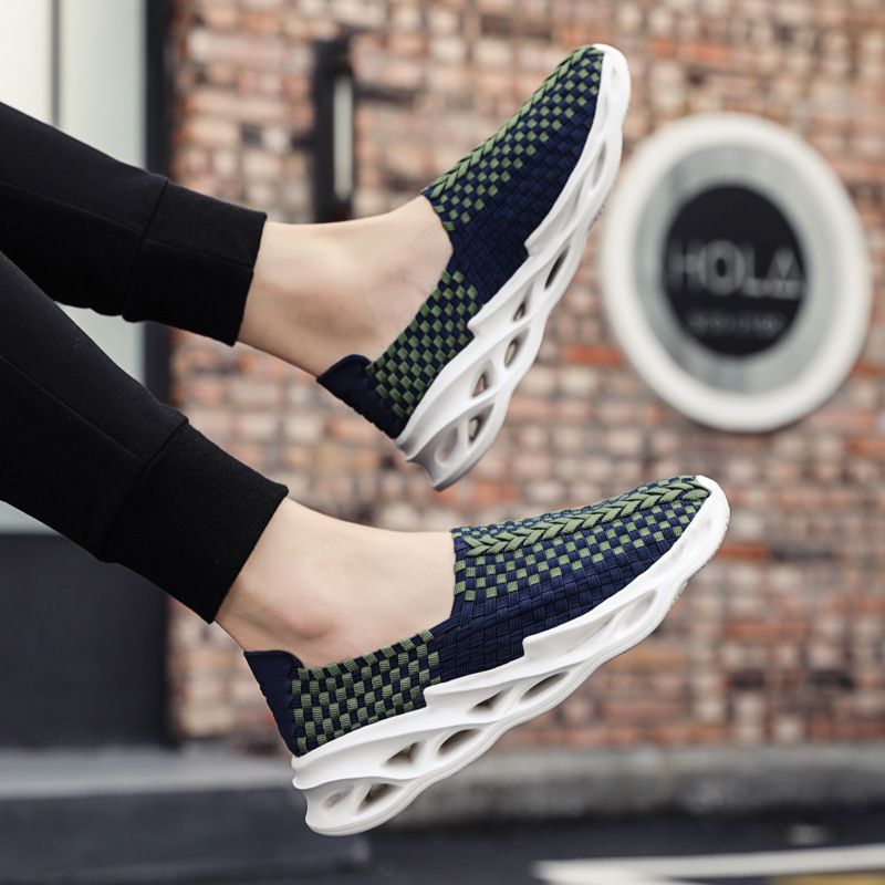 Autumn New Korean Edition Sport Style Blade Elastic Weaving Canvas Casual Trendy Men's Shoes_voghion.com