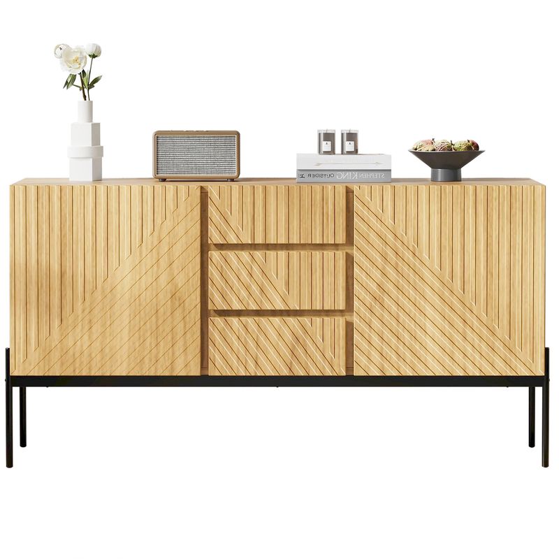 Credenza 140x75cm Mit 2 Türen, 3 Schubladen, Metallbeinen, TV-Schrank_voghion.com