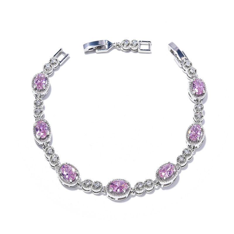 Korean Blue Color Treasure Rectangular Light Luxury Pure Handmade Inlaid Geometric Colored Zircon Bracelet for Women_voghion.com