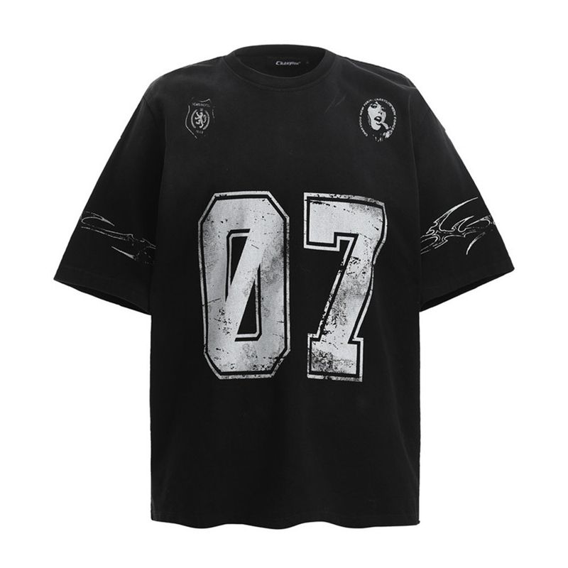 T-shirt à manches courtes pour homme, imprimé numéro 07, style décontracté, tendance, en pur coton, col rond, été_voghion.com