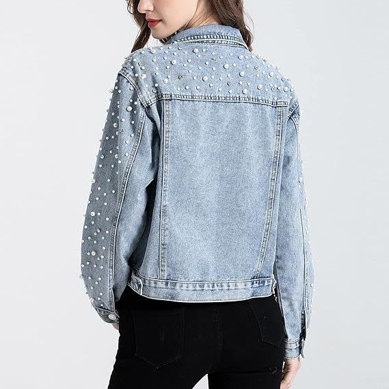 Damenbekleidung Neue robuste Jeansjacke mit Diamantnieten für Damen Langärmelige, lockere, schlanke Modejacke im koreanischen Stil_voghion.com