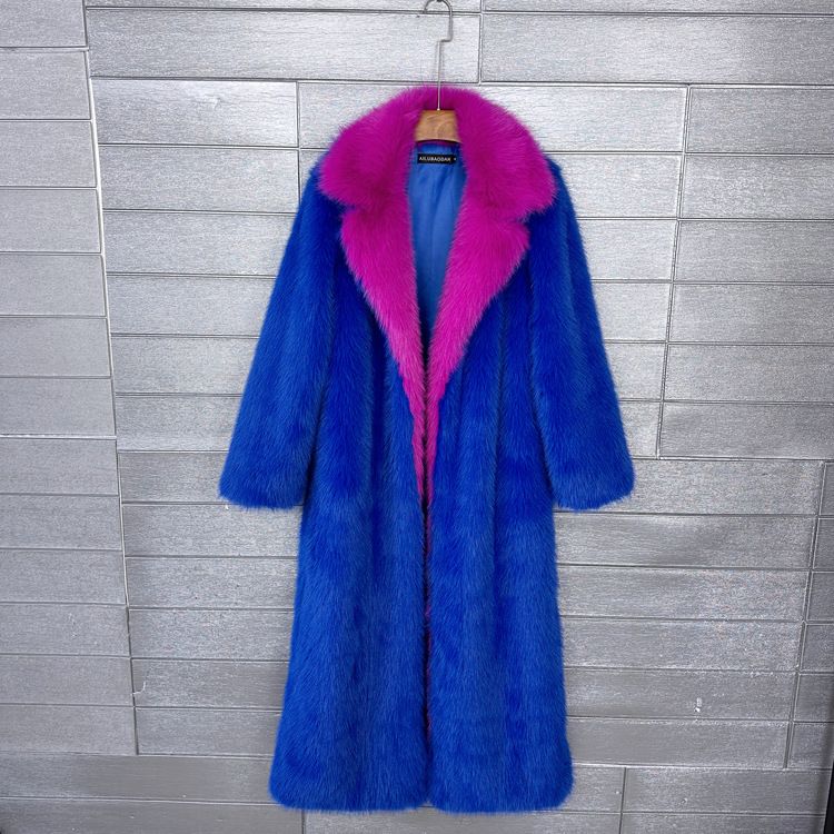 Luxury Faux Fur Long Coat Women's Winter Trench Jacket With Notched Collar & Street Style_voghion.com