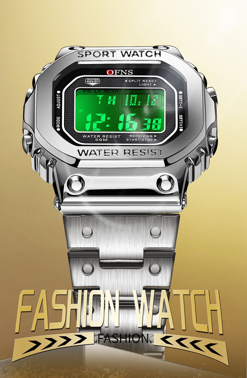 Orologio digitale quadrato elegante con retroilluminazione a LED - Impermeabile fino a 50 m, multifunzionale e durevole per uomo, orologio sportivo impermeabile per il nuoto_voghion.com
