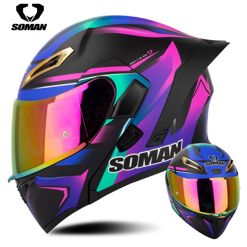 Nuovo casco da motociclista SOMAN, casco integrale da ciclista, casco con doppia lente, casco peeling SM955S aggiornato con pellicola a colori_voghion.com