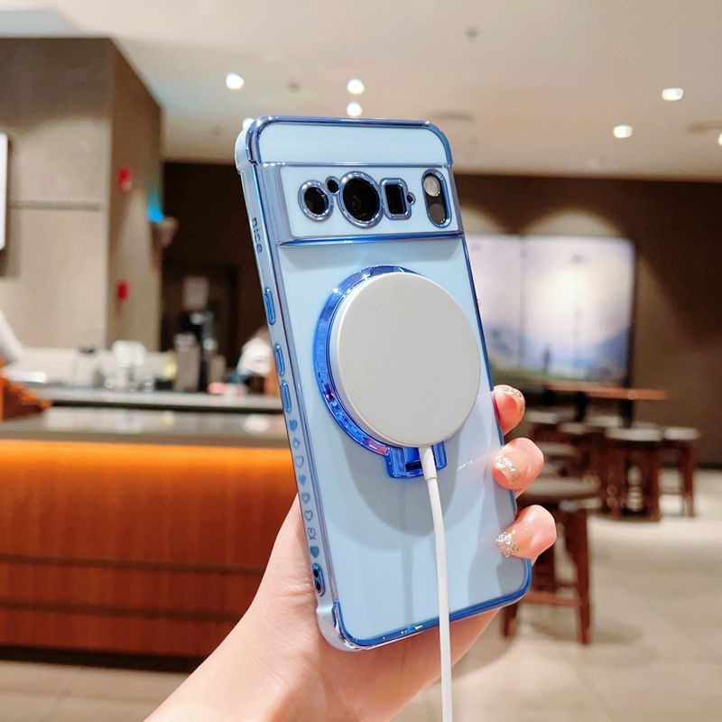 Coque de téléphone plaquée en forme de cœur sur le côté pour Google Pixel 10, 9 Pro XL, 8 Pro, 8A, 9A, 7A, 10 Pro et 9 Pro XL ; protection d'objectif et support inclus._voghion.com