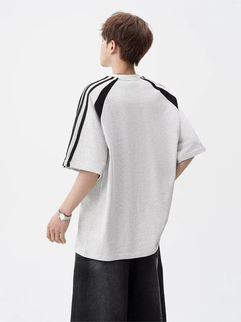 Men's Fashion Short Sleeve T-Shirt Breathable Ice Silk Fabric Relaxed Fit Round Neck Color Blocking Design Versatile Casual Wear For Young Adults_voghion.com
