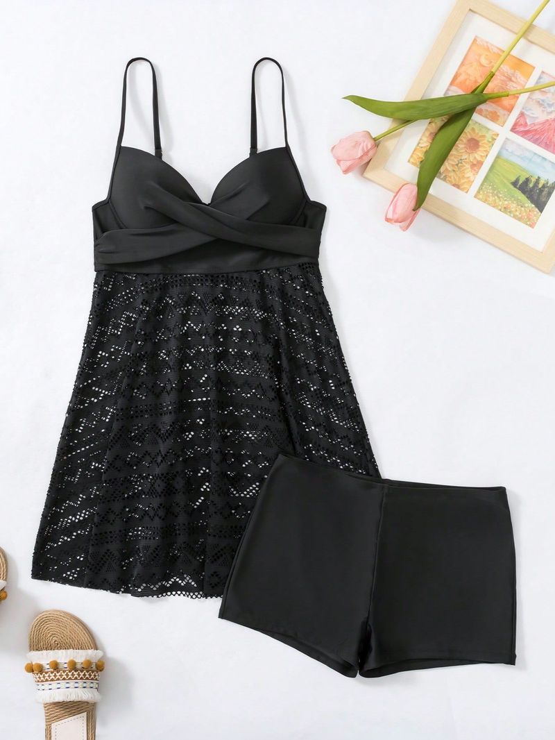 Damenbekleidung Einfarbiger Split Badeanzug Weiblicher Hohler Konservativer Einteiliger Rock Bikini Badeanzug Weibliche_voghion.com