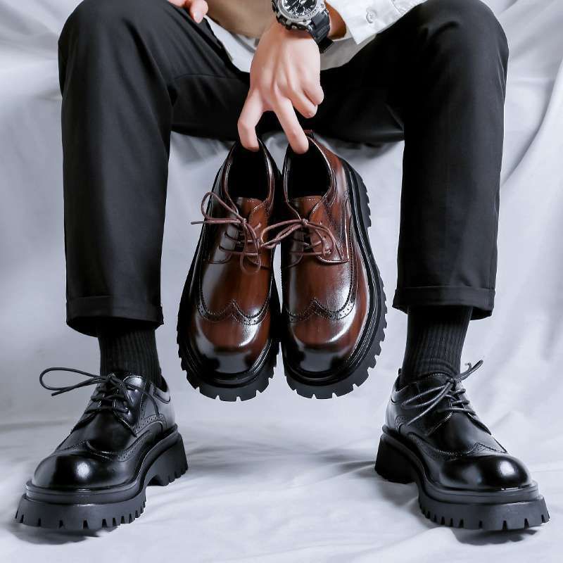Euro Step Herren Business Casual Low-Top Martin Boots British Brogue Dickbesohlte, höhenverstärkende Bräutigamschuhe_voghion.com