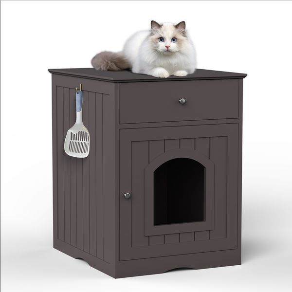 Wooden Pet House Cat Litter Box Enclosure With Drawer, Side Table, Indoor Pet Crate, Cat Home Nightstand_voghion.com
