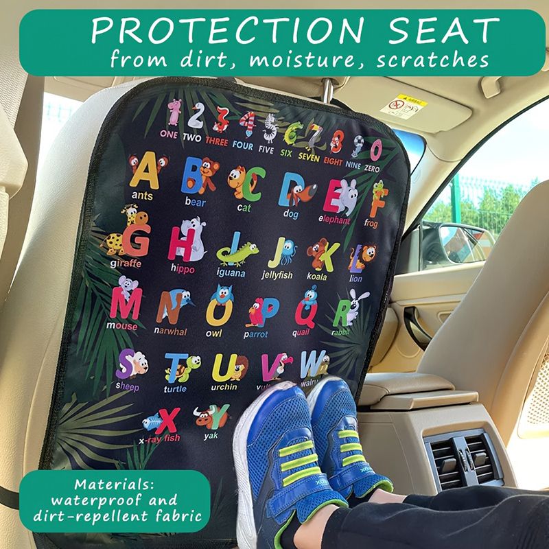 1pc Waterproof Car Seat Cover With Fun Alphabet & Animal Design - Durable Polyester Kick Mat To Protect Against Dirt,_voghion.com