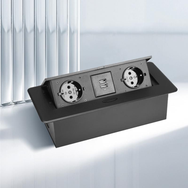 Desktop Socket Table Outlet 2 3 EU Socket With USB Charging Slow Pop Up Aluminum Alloy Cover For Meeting Room_voghion.com
