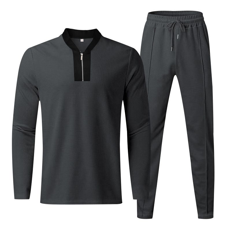 Men's Clothing Men's Waffle-Knit Zip-Up Hoodie & Jogger Set - Casual Two-Piece Outfit Fashion Trends Hot-selling_voghion.com