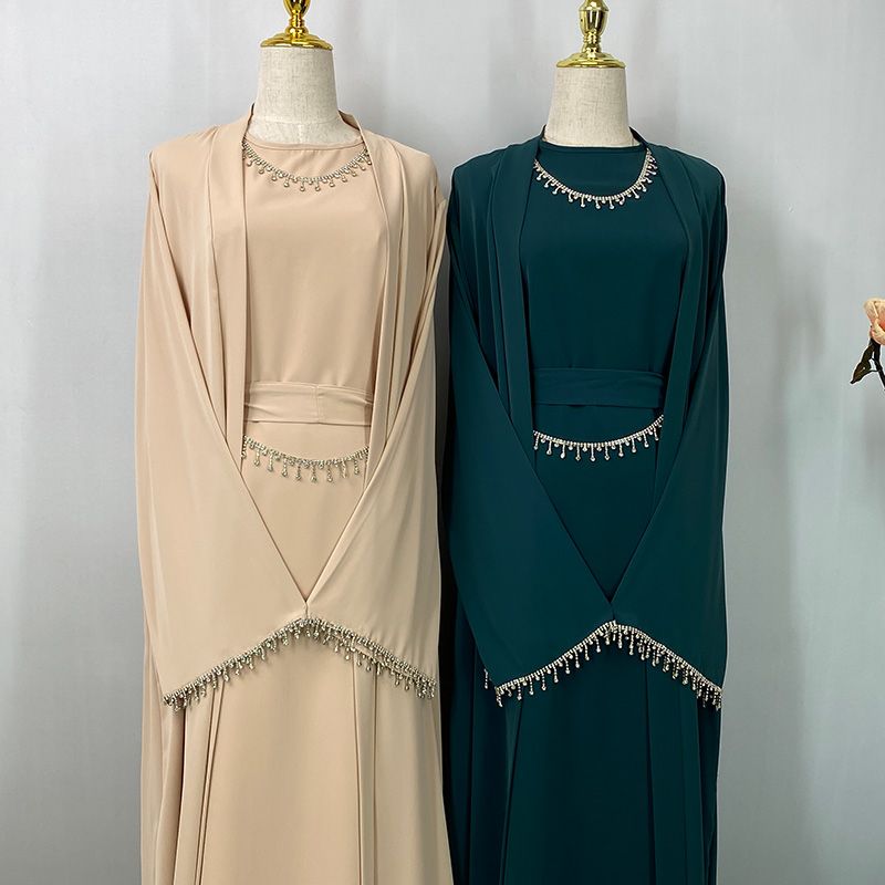 Ramazan Nida Müslüman Seti Çıkarılabilir Zincir Abaya Fas Düğün Kaftan Afrika Siyah Elbise Dubai Uzun Kadın Abiye Kaftan_voghion.com