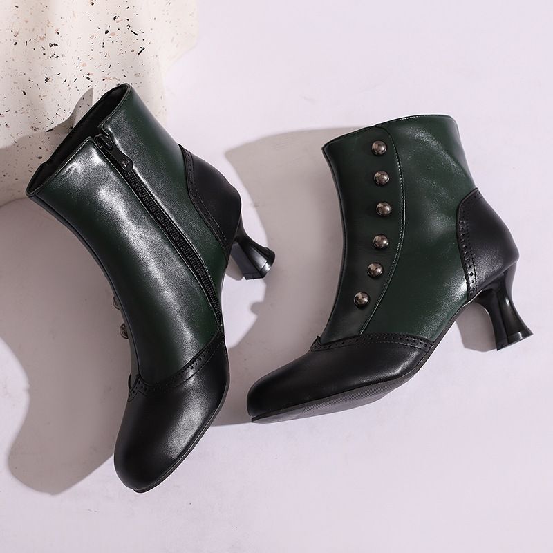 Damen Stiefeletten Herbst Winter Kurze Stiefel Farbblock Mitte Der Wade Mit Nieten Roman Dicker Mittelhoher Absatz Martin Brogue Damen S Stiefel Größe_voghion.com