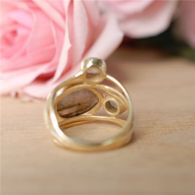 Moda Delicato Multistrato Croce Pietra di Luna per Donne Boho Oro Colore Rotondo Opale Resina Simulata Conchiglia Anelli_voghion.com