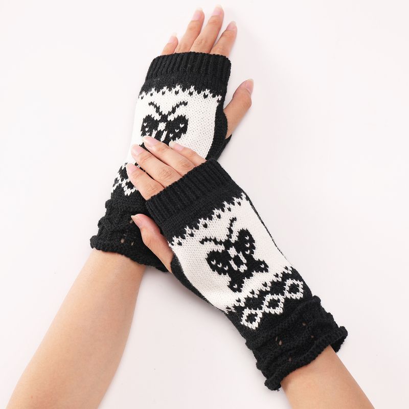 Gants courts et chauds en forme de papillon pour femme, mignons, à la mode, pour l'automne et l'hiver, nouveau style, en laine, avec doigts exposés, tricotés_voghion.com