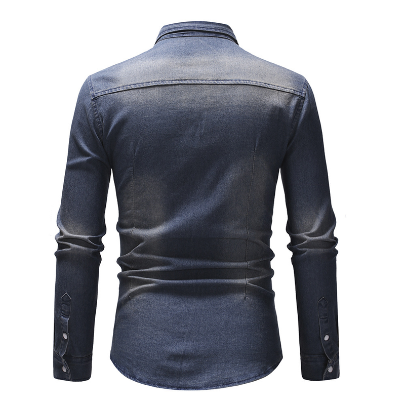 2020 Frühlingsmode Vier Jahreszeiten Modell Doppeltasche Herren Casual Langarm Jeanshemd 3011_voghion.com