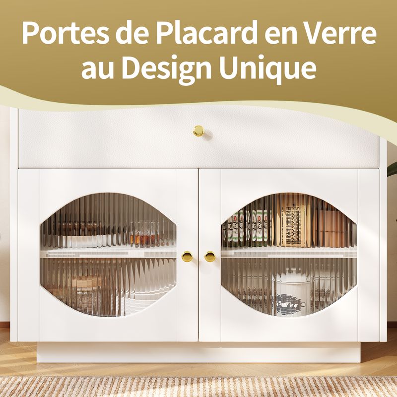 Küchenschrank Weiß 100x90,5cm Mit Glastüren, Credenza Für Küche & Wohnzimmer_voghion.com