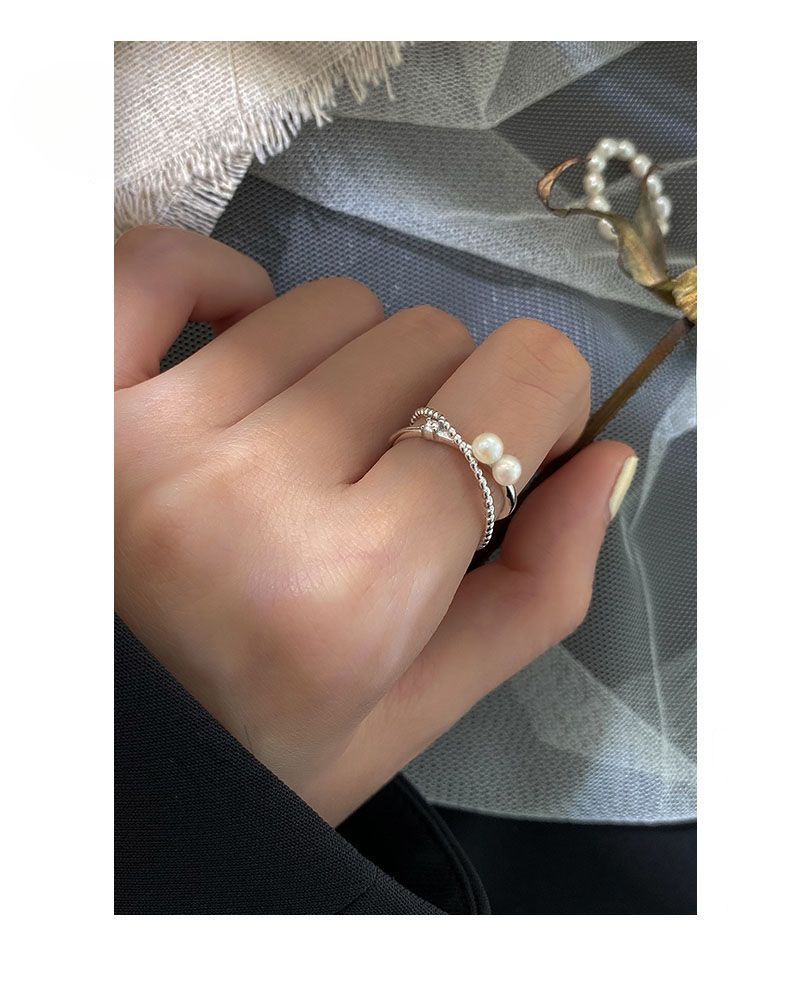 Anello con croce di perle per donna, alla moda, semplice, aperto, stile minimalista, leggero, di lusso, nicchia._voghion.com