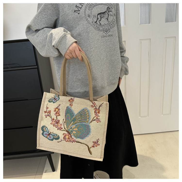 Ethnic Style Cartoon Elephant Xishuangbanna Tourism Handbag, Women's Shoulder Bag, Embroidered Canvas Bag_voghion.com