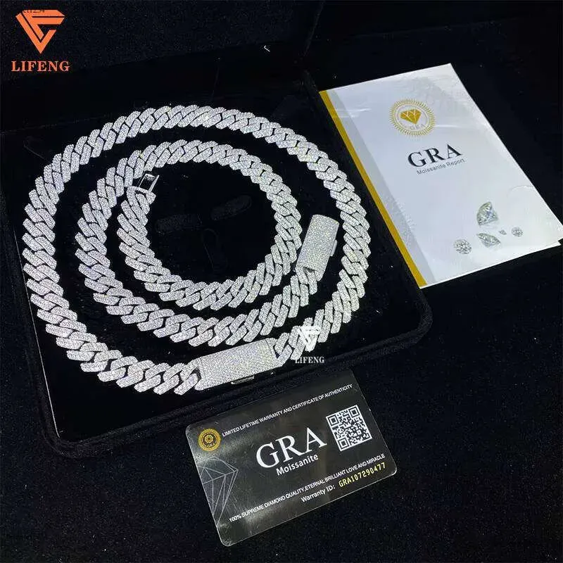 14mm VVS Moissanite Dia Iced Out Link Chain Custom White Gold Plated Fine Jewelry Cuban Charm Necklace For Women_voghion.com