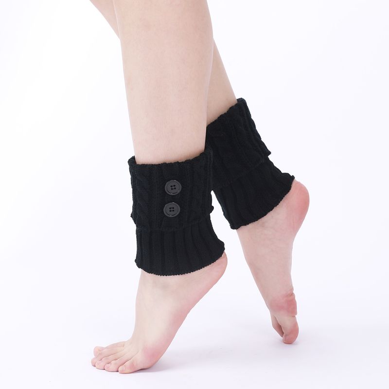 Bottes chaudes en laine neuve pour femmes, couvre-pieds, tricot d'automne et d'hiver, torsades de pâte frite, bouton, jambe courte, protège-genoux_voghion.com