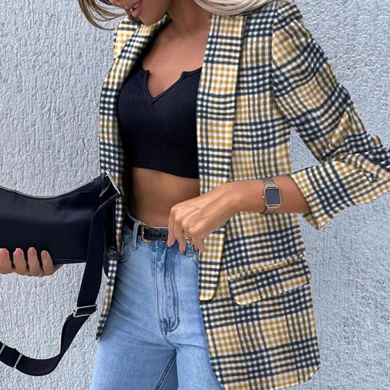 Fashion 2022 Blazer Woman Jacket Flap Pockets Solid Color Suit Jacket Office Work Lapel Open Front Cardigan Blazer_voghion.com