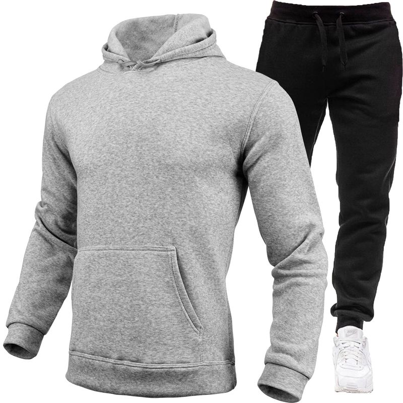 Pull de sport ensemble de pull à capuche en polaire à la mode pour hommes_voghion.com