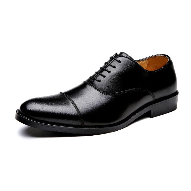 Zapatos Oxford de cuero genuino de tres articulaciones, estilo británico, formales, con suela de madera y capa superior de piel de vaca para hombre._voghion.com