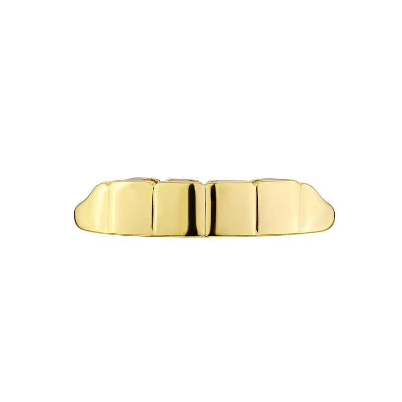 Griglie Hip Hop da uomo con finitura lucida a specchio, set di gioielli dentali a 6 denti in oro e argento - Stile geometrico per rapper e artisti, oro lucido a specchio_voghion.com
