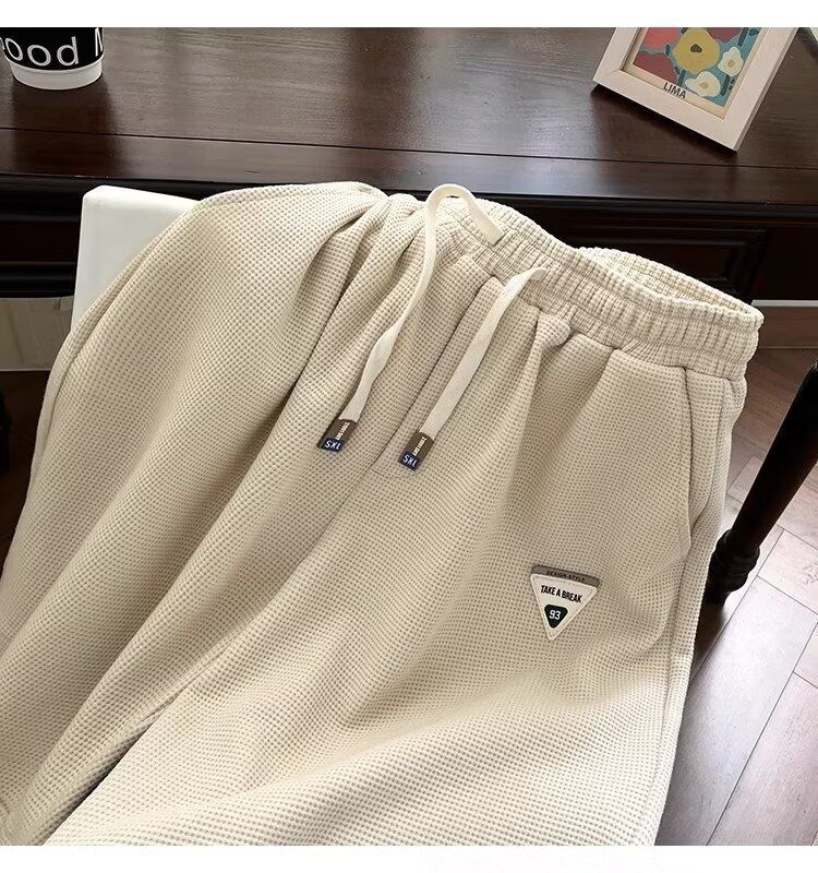Nieuwe zomerse wafelstof losse casual 5-pocket cargo shorts voor mannen en tieners - ademend polyester, streetwear-stijl, meerdere kleuren (zwart, beige licht)_voghion.com