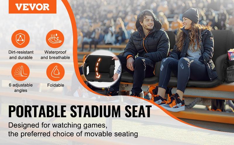VEVOR Double Heated Stadium Seat With Back Support, 3 Level Heating Wide Bleacher Seat, Folding Portable Padded Reclining Chair With Hook Pocket Cupholder, Ideal For Sport Event Beach Camping Concert_voghion.com