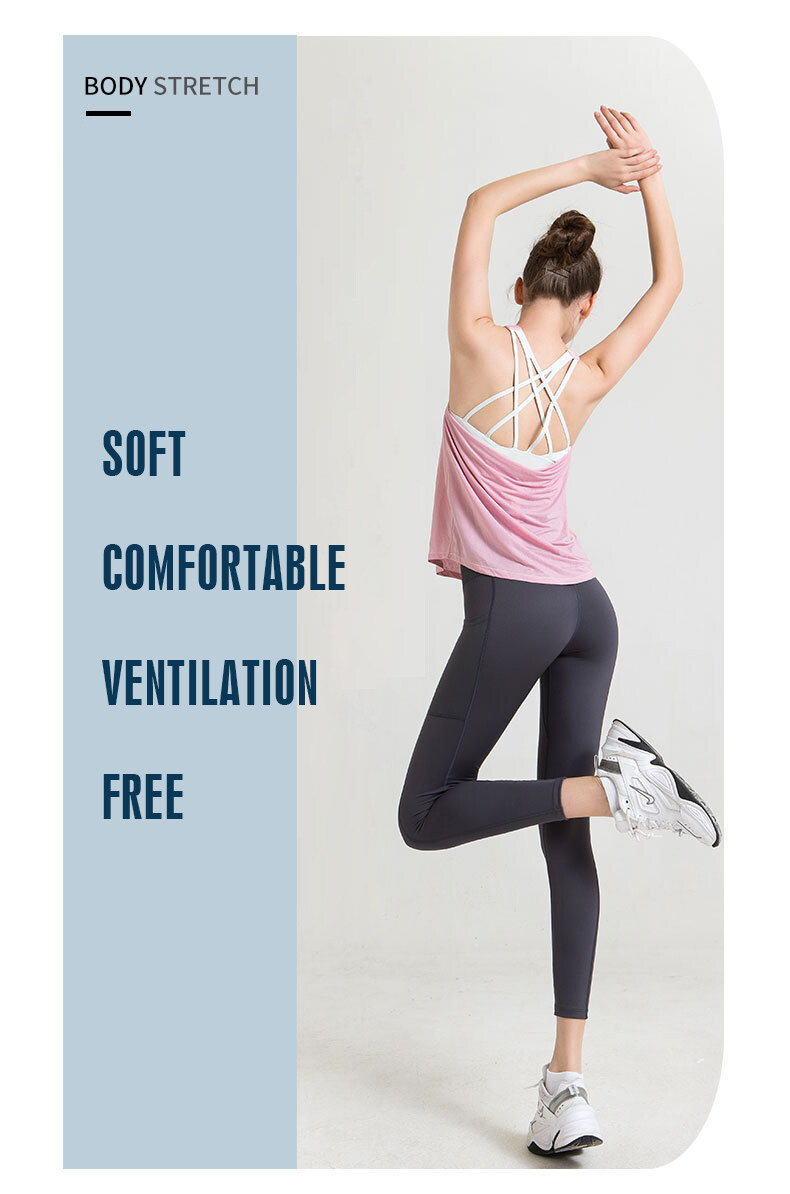 SUPERFLOWER 2 w 1 Sport Vest Open Back Women's Yoga Tank z biustonoszem w środku Gym Loose Fiess Running Sleeveless Top_voghion.com
