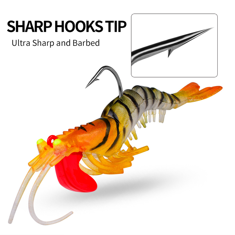 Leurre de pêche à la crevette avec hameçon lumineux à cinq sections cassées et plombées_voghion.com
