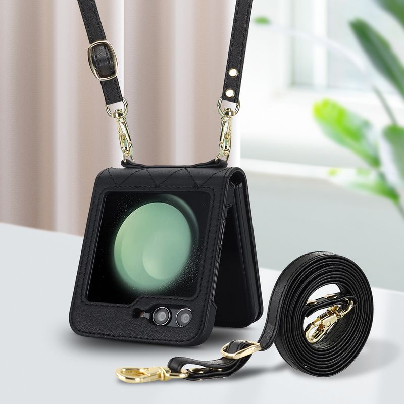 Nuova custodia per cellulare Z Flip6 per donna Custodia protettiva a tracolla Samsung Flip4 Custodia in pelle per cellulare a quadri_voghion.com