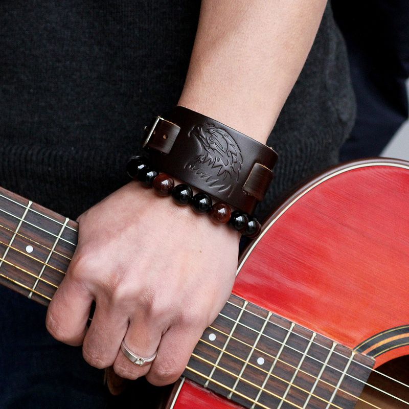 Bracelet Eagle Animal Shaped Retro Bracelet Men's Genuine Cowhide_voghion.com