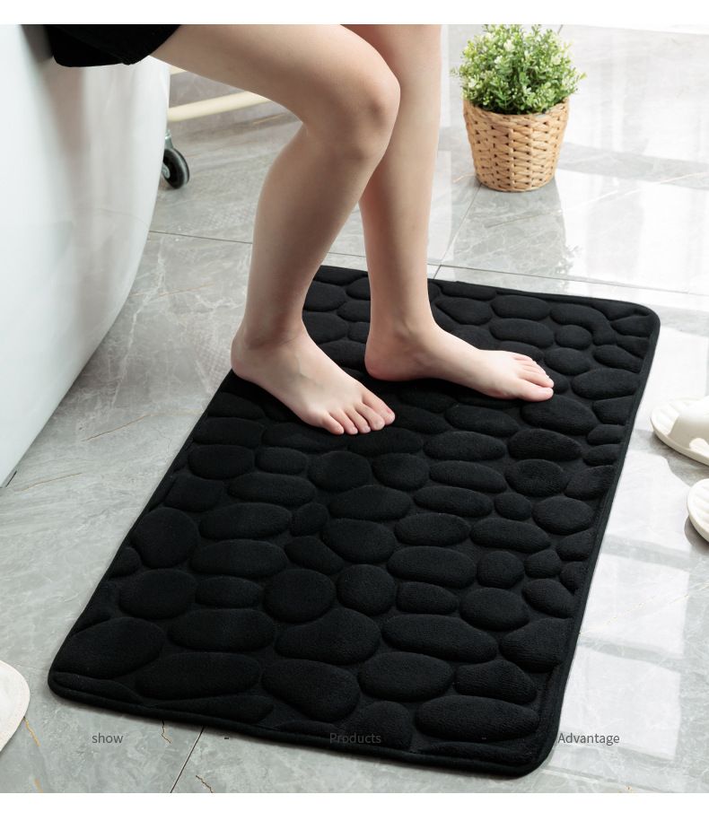 Tapis d'entrée en tissu textile à galets gaufrés, durable, style simple, absorbant, antidérapant, mignon, pour salle de bain_voghion.com