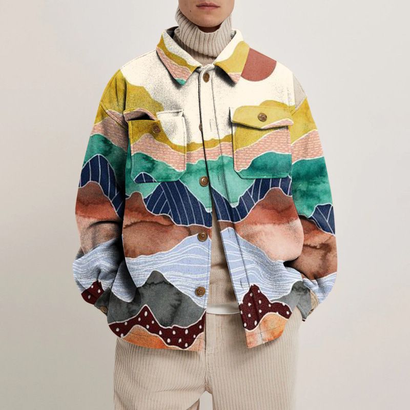 Herenkleding Herfst en Winter Enkelrijs Vest 3D Digitaal Geprint Retro Kleur Jas_voghion.com