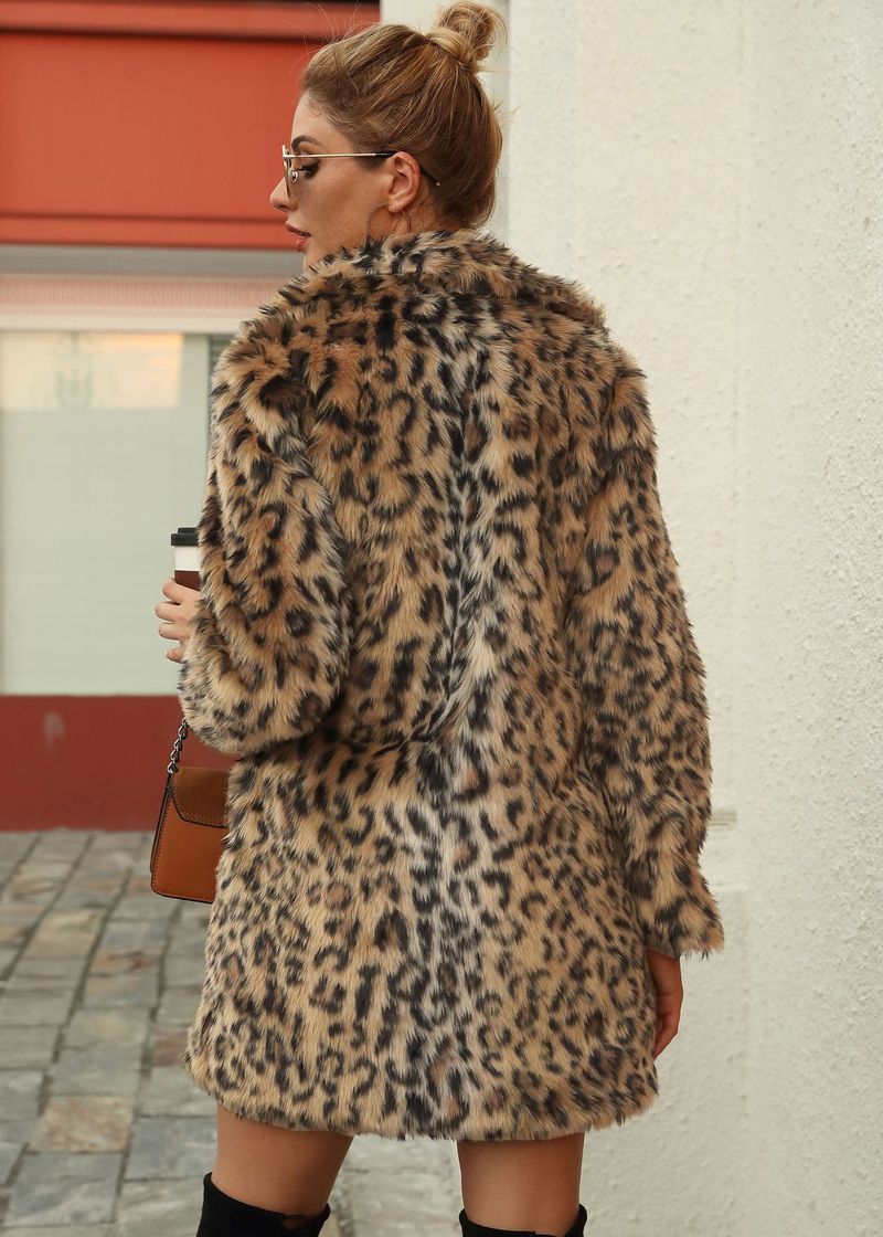Women’s Long Leopard Print Faux Fur Coat – Suit Collar Plush Jacket, Winter Warm & Stylish_voghion.com