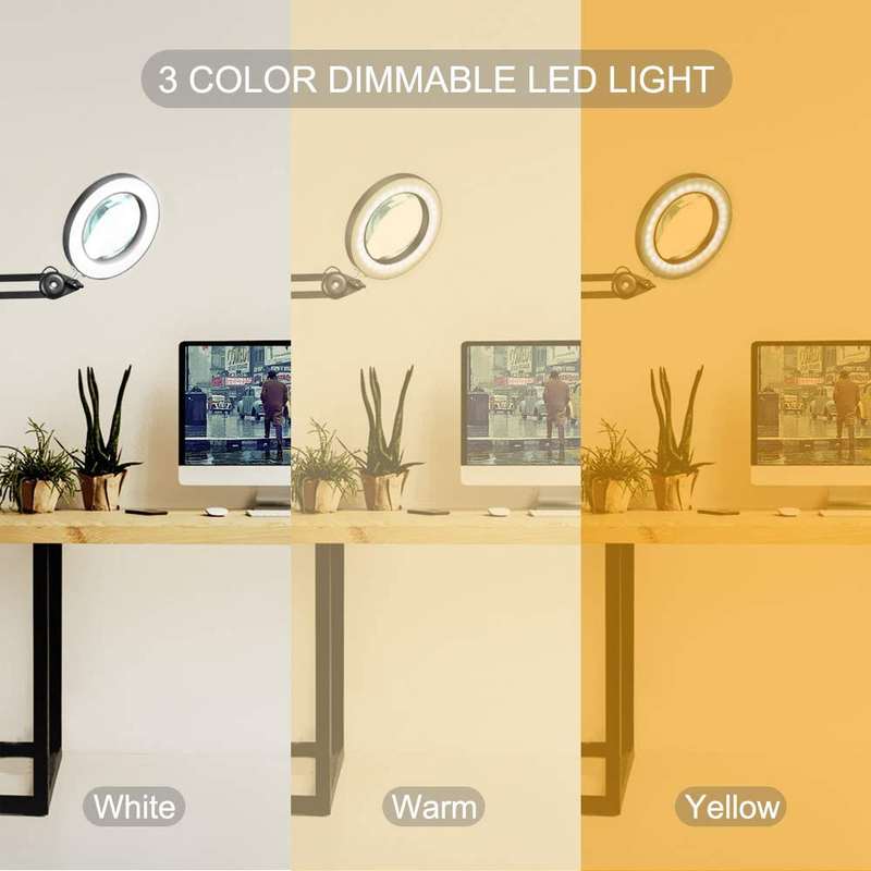 USB 5X Lupe Schreibtischlampe Lupe 64 LED Leselampe 3 Farben Dimmen für Schweißen/Schönheit_voghion.com