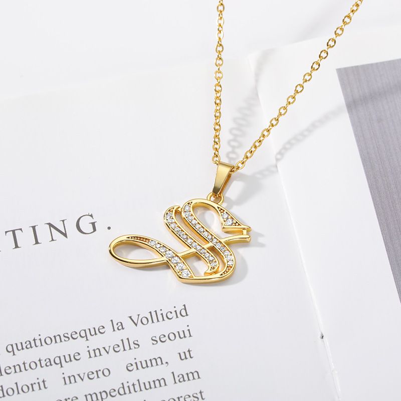 Schmuck alten englischen Brief Anhänger Kupfer Zirkon Halskette Edelstahl Kette_voghion.com