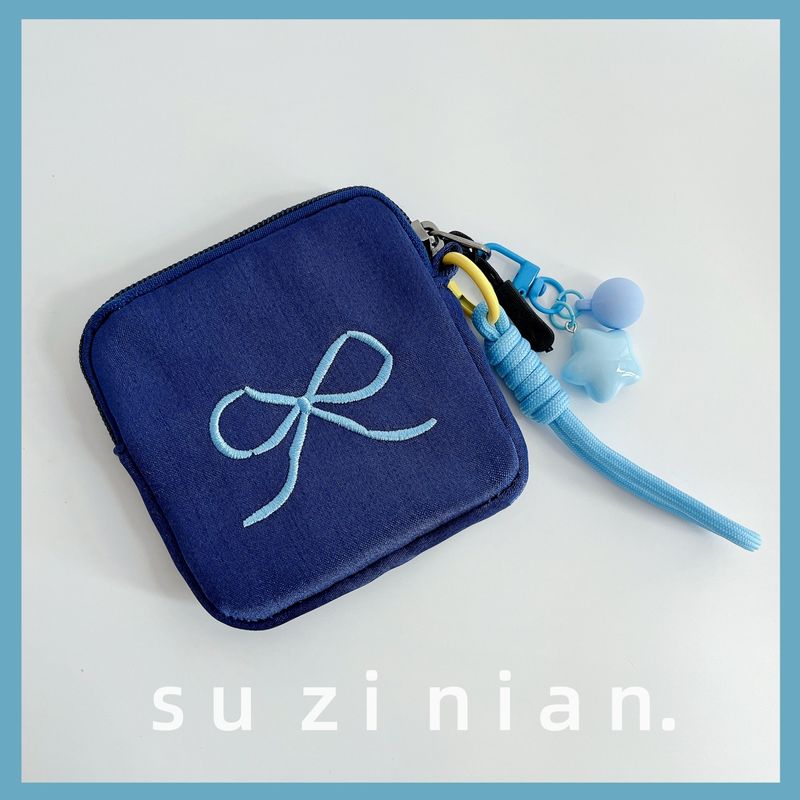 Graziosa borsa con fiocco per donna, piccola borsa portamonete in tessuto con cerniera, portachiavi e auricolari_voghion.com